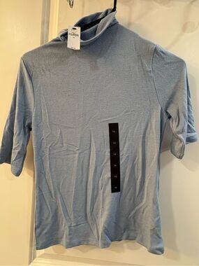 Banana Republic Factory Blue Mock Neck Short Sleeve Shirt
